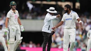 Bumrah removed Usman Khawaja (2) in the final ball, and before that also had an altercation with opener Sam Konstas (7*).