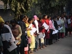 Students wait with their admit cards to appear for the BSEB class 12 examination in Patna(Santosh Kumar)