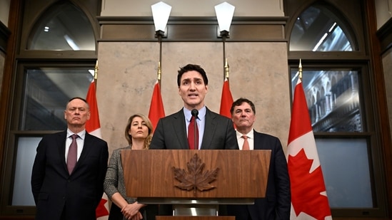 Canada's Prime Minister Justin Trudeau addresses media following the imposition of a raft of tariffs by US President Donald Trump against Canada, Mexico and China in Ottawa on Feb. 1, 2025.(AP)