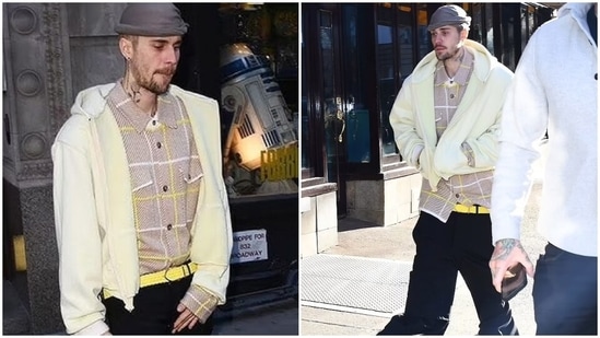 Justin Bieber wore extreme low-waist pants during an outing in NYC. 